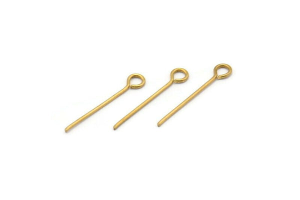 Eye Pin, Beading Pin, 100 Raw Brass Eye Pins, Findings (20x0.7mm) Bs 1151