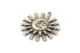 Silver Sun Charm, Antique Silver Plated Brass Sun Charms With 1 Loop, Findings (30x27mm) N1571
