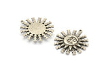 Silver Sun Charm, Antique Silver Plated Brass Sun Charms With 1 Loop, Findings (30x27mm) N1571