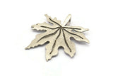 Silver Leaf Pendant, 2 Antique Silver Plated Brass Leaf Pendants With 1 Loop, Charms (37x1mm) V114