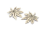 Silver Leaf Pendant, 2 Antique Silver Plated Brass Leaf Pendants With 1 Loop, Charms (37x1mm) V114