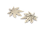 Silver Leaf Pendant, 2 Antique Silver Plated Brass Leaf Pendants With 1 Loop, Charms (37x1mm) V114