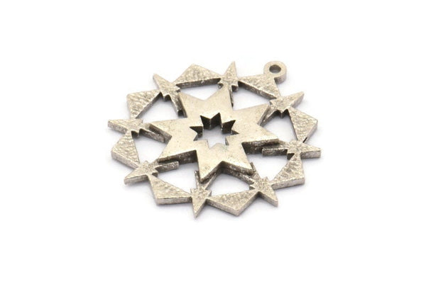 Silver Charm, 2 Antique Silver Plated Brass, Silver Pendants, Charm Pendants, Silver Badge Charms With 1 Loop (28x26x2mm) N1570