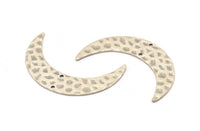 Silver Moon Charm, 4 Hammered Antique Silver Plated Brass Horn Charms With 2 Holes, Findings, Connectors (42x10x0.80mm) D1088