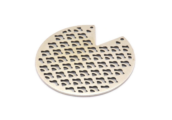 Silver Round Charm, 2 Antique Silver Plated Brass Pizza Slice Charms With 2 Holes, Pendants, Connectors (45x1mm) D1085