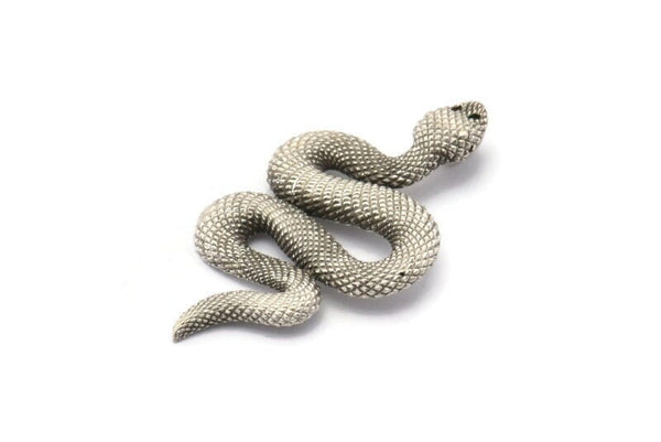 Silver Snake Pendant, 2 Antique Silver Plated Brass Snake Pendants With 1 Loop, Charms, Findings (39x22x2mm) N1595