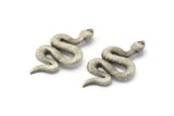 Silver Snake Pendant, 2 Antique Silver Plated Brass Snake Pendants With 1 Loop, Charms, Findings (39x22x2mm) N1595