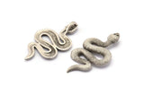 Silver Snake Pendant, 2 Antique Silver Plated Brass Snake Pendants With 1 Loop, Charms, Findings (39x22x2mm) N1595