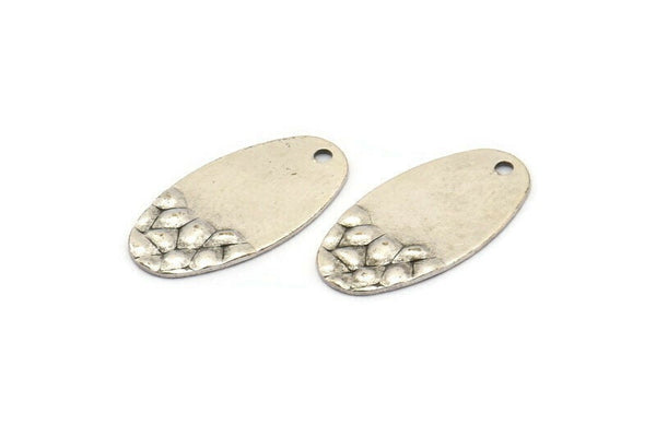 Silver Oval Charm, 12 Antique Silver Plated Brass Oval Charms With 1 Hole, Earrings, Findings (21x11x0.60mm) D1178