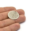 Silver Round Tag, 6 Antique Silver Plated Brass Textured Round Tags With 1 Hole, Stamping Tags (25mm) A0965 H1065