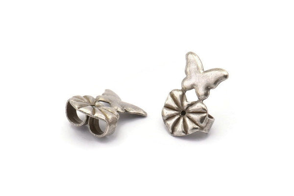 Silver Heart Stopper, 25 Antique Silver Plated Brass Butterfly Earring Back Stopper, Earring Stud Back Stoppers (14x10mm) D1101 H1086