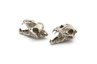 Silver Tiger Skull, Antique Silver Plated Brass Tiger Skull Pendant, (22x13x13mm) N0482 H1090