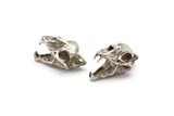 Silver Tiger Skull, Antique Silver Plated Brass Tiger Skull Pendant, (22x13x13mm) N0482 H1090
