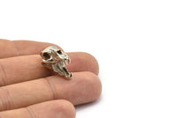 Silver Tiger Skull, Antique Silver Plated Brass Tiger Skull Pendant, (22x13x13mm) N0482 H1090