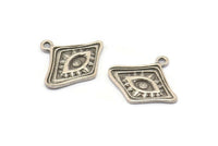 Silver Eye Charm, 4 Antique Silver Plated Brass Eye Charms With 1 Loop, Pendants, Earrings (21x19x1.5mm) N1075 H1174