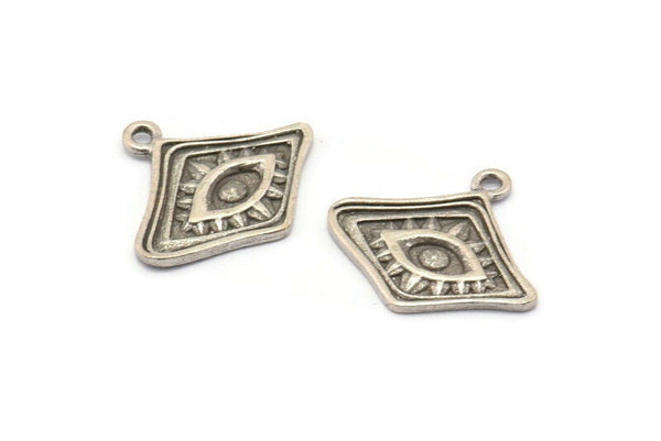 Silver Eye Charm, 4 Antique Silver Plated Brass Eye Charms With 1 Loop, Pendants, Earrings (21x19x1.5mm) N1075 H1174