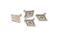 Silver Eye Charm, 4 Antique Silver Plated Brass Eye Charms With 1 Loop, Pendants, Earrings (21x19x1.5mm) N1075 H1174
