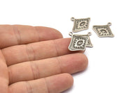 Silver Eye Charm, 4 Antique Silver Plated Brass Eye Charms With 1 Loop, Pendants, Earrings (21x19x1.5mm) N1075 H1174