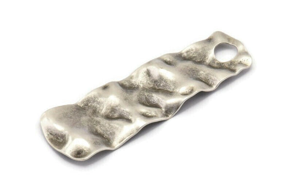 Silver Rectangle Charm, 2 Antique Silver Plated Brass Rectangle Charms With 1 Hole, Earrings, Findings (58x19x15x0.60mm) D1163 H1083