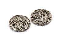 Silver Round Charm, 2 Antique Silver Plated Brass Wire Charms, Earrings, Findings (25mm) D1251