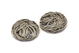 Silver Round Charm, 2 Antique Silver Plated Brass Wire Charms, Earrings, Findings (25mm) D1251