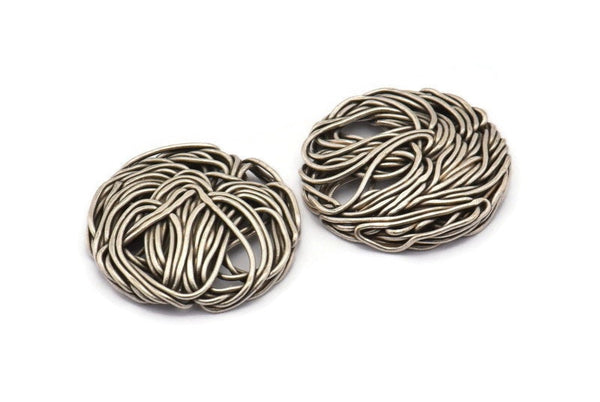 Silver Round Charm, 2 Antique Silver Plated Brass Wire Charms, Earrings, Findings (25mm) D1251