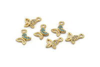 Gold Butterfly Charm, 4 Gold Plated Butterfly, Cubic Zircon, CZ Pave Butterfly Charm, Zircon Charm Pendants (9x10mm) SY0001