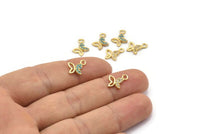 Gold Butterfly Charm, 4 Gold Plated Butterfly, Cubic Zircon, CZ Pave Butterfly Charm, Zircon Charm Pendants (9x10mm) SY0001