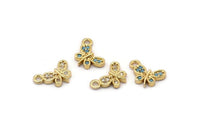 Gold Butterfly Charm, 4 Gold Plated Butterfly, Cubic Zircon, CZ Pave Butterfly Charm, Zircon Charm Pendants (7x11mm) SY0002