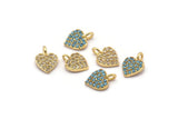 Gold Heart Charm, 4 Gold Plated Heart, Cubic Zircon, CZ Pave Heart Charm, Zircone Charm Pendants (8x11mm) SY0004