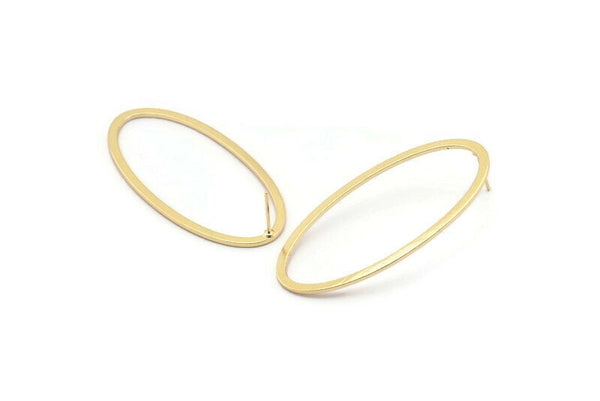 Gold Oval Earring, 2 Gold Plated Brass Oval Stud Earrings (26x54x1x2mm) BS 2243 A1762 H0402