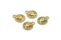 Gold Owl Charm, 4 Gold Plated Owl, Cubic Zircon, CZ Pave Owl Charm, Zircon Charm Pendants (8x10mm) SY0010
