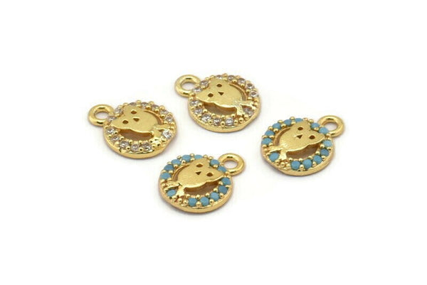 Gold Owl Charm, 4 Gold Plated Owl, Cubic Zircon, CZ Pave Owl Charm, Zircon Charm Pendants (8x10mm) SY0010
