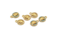 Gold Owl Charm, 4 Gold Plated Owl, Cubic Zircon, CZ Pave Owl Charm, Zircon Charm Pendants (8x10mm) SY0010