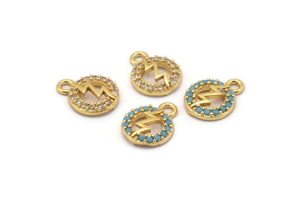 Gold LightningCharm, 4 Gold Plated Lightning, Cubic Zircon, CZ Pave Lightning Charm, Zircon Charm Pendants (8x10mm) SY0008