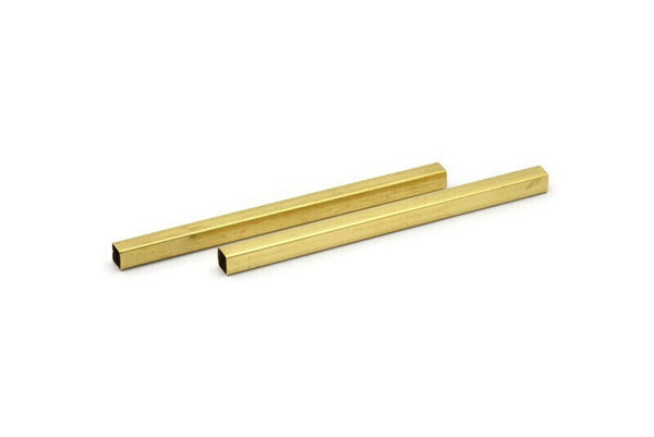 Geometric Tube Beads, 10 Raw Brass Square Tubes (5x80mm) Bs 1609