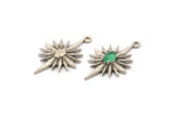 Silver Badge Charm, 2 Antique Silver Plated Brass Rosette Charms With 1 Loop, Pad Size : 4x6mm (32x19mm) N1590