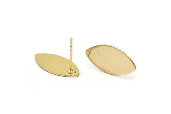 Gold Marquise Earring, 6 Gold Plated Brass Marquise Stud Earrings (17x8.5x0.45mm) B055 A1677
