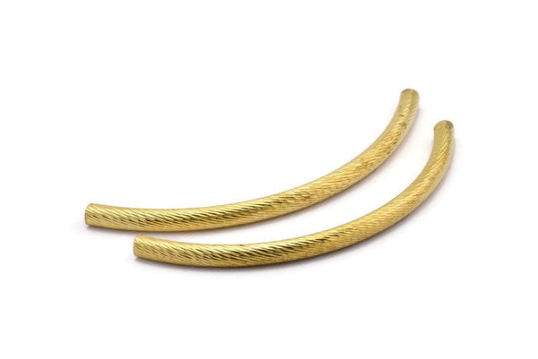 Raw Brass Tube, 4 Textured Raw Brass Curved Tube Pendant (7x120mm) Bs 1632