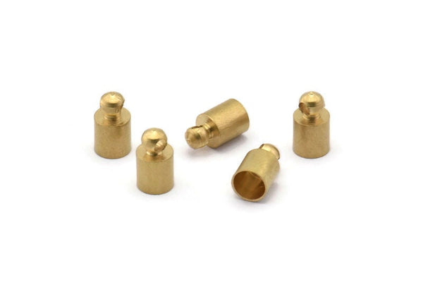 Brass Leather Clasp, 50 Raw Brass Barrel End With Loop - 5x9mm Leather Cord Ends Bs-1646