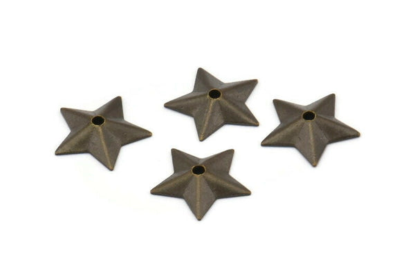 Star Bead Caps, 50 Antique Brass Cambered Star Middle Hole Bead Caps, Findings (13x12mm) K184