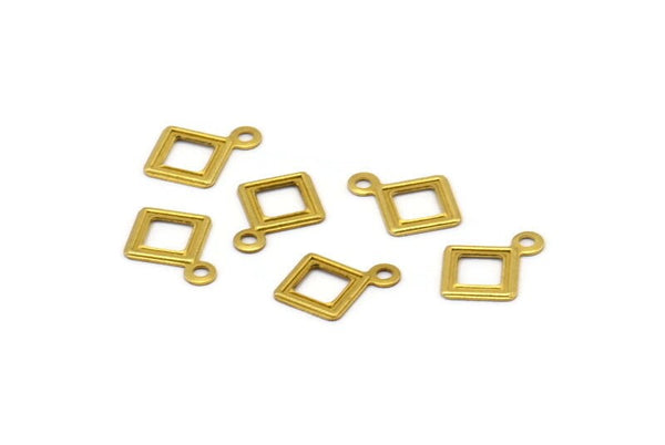 Brass Square Frame, 50 Raw Brass Square Frame Charms (7mm) Brs 115  A0641