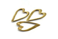 Heart Cutout Connector, 20 Raw Brass Textured Heart Findings (24.5x13.5mm) D0325