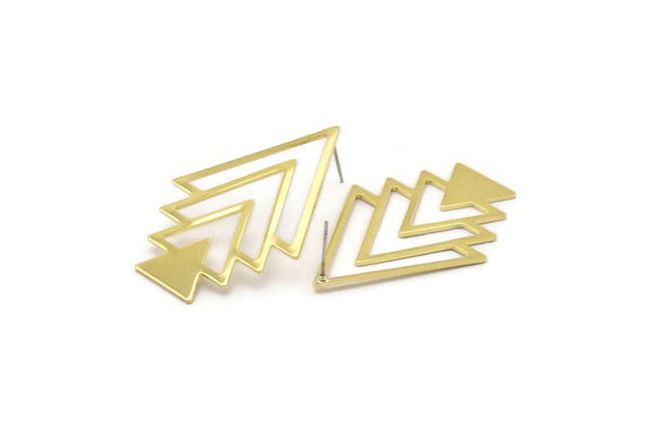 Brass Triangle Earring, 4 Raw Brass Diamond Stud Earrings (47x33x1mm) M01445 A2399