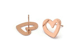Rose Gold Heart Earring, 4 Rose Gold Plated Brass Heart Stud Earrings (16x14x1mm) M863 A2239 Q1088