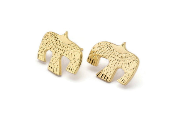 Gold Eagle Earring, 2 Gold Plated Brass Eagle Stud Earrings (15x19x1mm) N1607