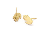 Gold Hand Earring, 4 Gold Plated Brass Hand Stud Earrings (16x8x1mm) N1606