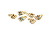 Gold Lock Charm, 4 Gold Plated Lock, Cubic Zircon, CZ Pave Lock Charm, Zircon Charm Pendants (7x10mm) SY0019