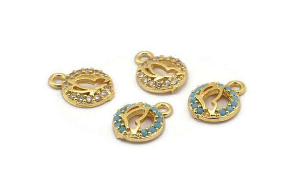 Gold Butterfly Charm, 4 Gold Plated Butterfly, Cubic Zircon, CZ Pave Butterfly Charm, Zircon Charm Pendants (8x10mm) SY0017