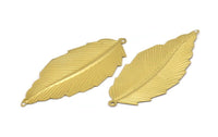 Leaf Necklace Pendant, 6 Raw Brass Leaf Pendant With 2 Holes (75x31mm) C031
